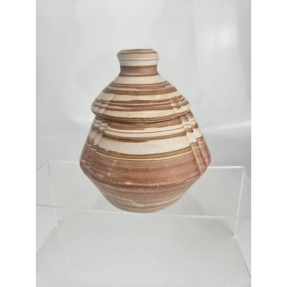 Banded Stone Lidded Jars Pair‎ Natural Stone Decor Set